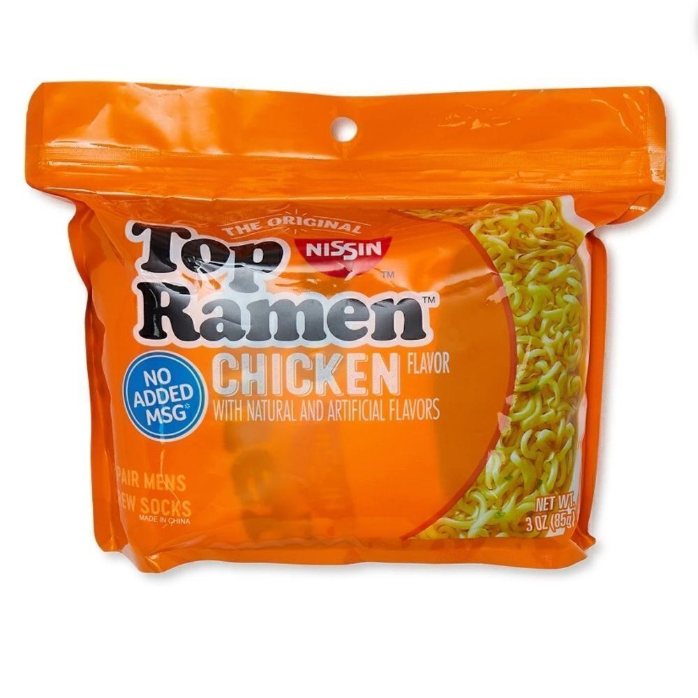 New Top Ramen Nissen Three (3) Pack Crew Socks w/Novelty Gift Packaging. Noodles